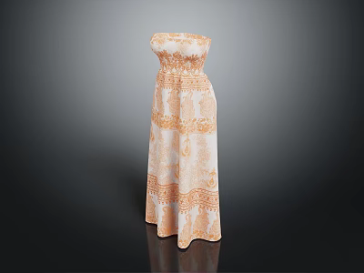 Elegant Strapless Orange And White Patterned Dress For Summer Fashion 3d model
