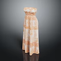 Elegant Strapless Orange And White Patterned Dress For Summer Fashion