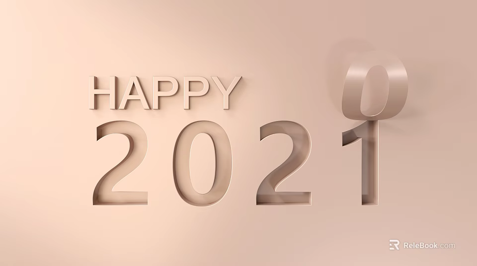 Happy 2021 Themed Decorative Ornament Set With 3D Letters And Numbers 3d model 