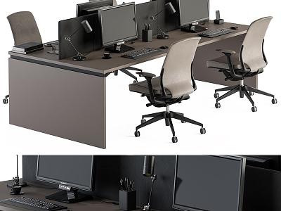 Multi-person office desk and chair 3d model