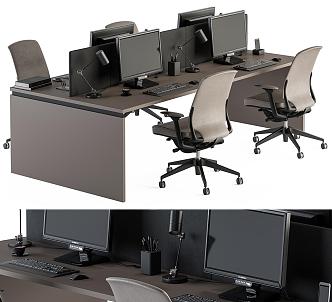 Multi-person office desk and chair 3d model