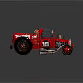Red TRED FIRE Truck With Number 15 Black Roof And Large Tires On Road