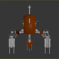 Mechanical Character Biomechanical Design 3D Model With Silver Orange Armor And Multiple Limbs 3d model