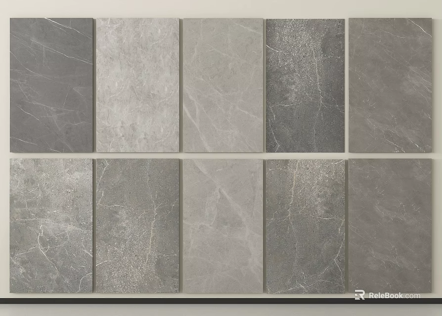 Gray Marble Tile Samples Featuring Different Textures Arranged In Two Rows Five Columns 3d model