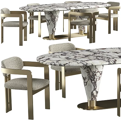 Elegant Modern Dining Table Set With Marble Top And Upholstered Metal Frame Chairs 3d model