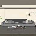 Modern Living Room Interior With Comfortable Sofa Coffee Table Floor Lamp And Potted Plant