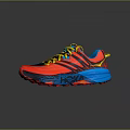 Vibrant Red Blue Athletic Sneakers With Yellow Laces And Cushioned Traction Sole