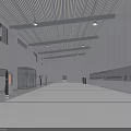 Modern Spacious Hall Interior With Gray Walls Metal Ceiling Long Windows And Smooth Floor