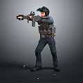 Tactical SWAT Officer Engaging Hostile Creatures With Gunfire And Bullet Shells 3d model