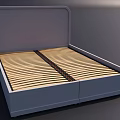 Modern Double Bed With Gray Frame And Wooden Slat Base Design