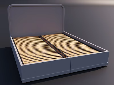 Modern Double Bed With Gray Frame And Wooden Slat Base Design 3d model