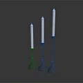 Modern Three Candle Holders With White Candles And Black Metal Conical Bases