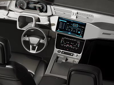 Modern Automobile Interior With High Tech Displays And Steering Wheel 3d model