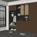 Modern Wooden Shoe Cabinet Interior With Bench Shoes Shutter Window And Rug