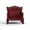Traditional Chinese Style Red Armchair With Ornate Carved Details On Frame