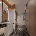 Luxurious Modern Banquet Hall With Gold Accents Central Walkway Dining Tables And Lighting Effects