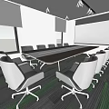 Modern Conference Room Interior With Long Table Multiple Chairs Projection Screen And Windows 3d model