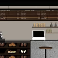 Modern Cafe Interior With Menu Board Pastry Display Case And Bar Stools At Counter
