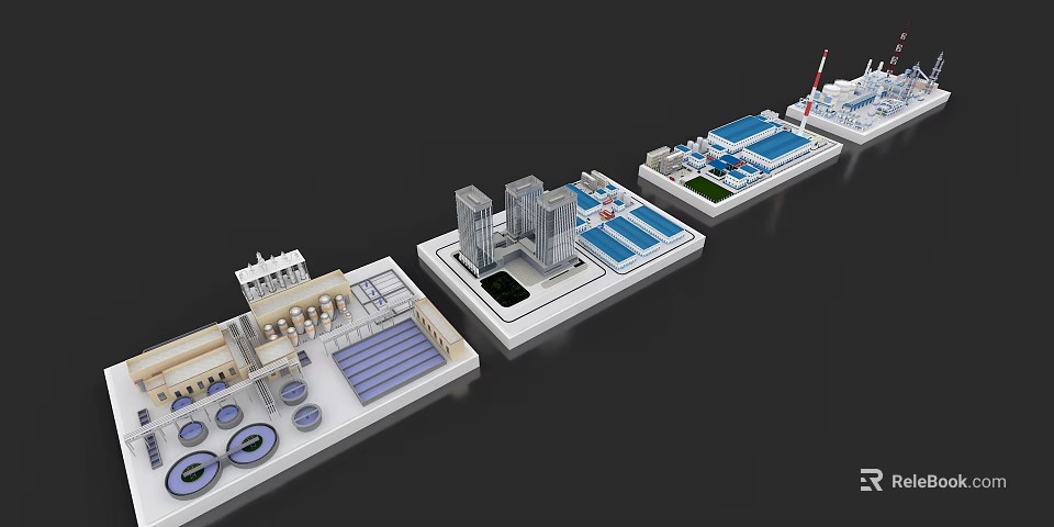 Architectural Model Display Featuring Urban Buildings And Structural Layouts 3d model 