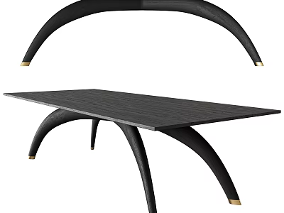 Modern Black Rectangular Dining Table With Curved Legs And Gold Foot Accents 3d model