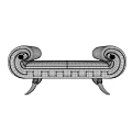 Classic Ottoman With Scroll Armrests Patterned Upholstery And White Decorative Legs