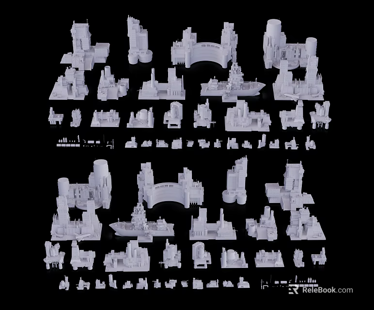 White 3D Architectural Models Display With Various Tower And Arch Structures 3d model 