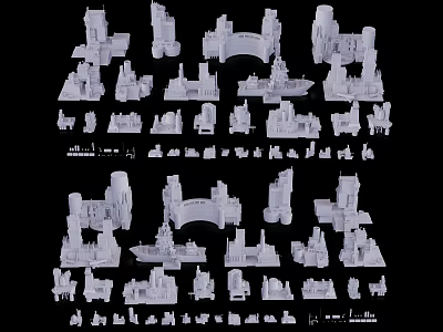White 3D Architectural Models Display With Various Tower And Arch Structures 3d model
