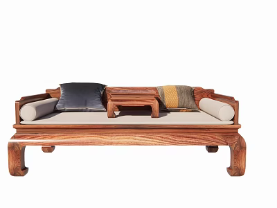 Traditional Chinese Single Sofa With Solid Wood Frame Small Table And Colorful Decorative Pillows 3d model