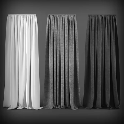 Stylish Curtains in White Gray and Dark Gray Soft Fabric for Home Decor 3d model