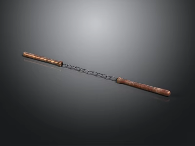 Traditional Nunchaku With Wooden Handles And Metal Chain On Dark Background 3d model