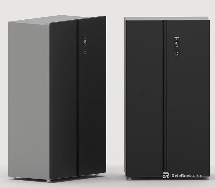 Modern Double Door Kitchen Refrigerators In Black And Gray Finish 3d model 