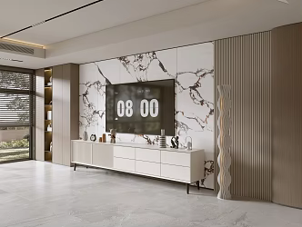 Modern Italian Living Room Light Luxury TV Background Wall Full Wall TV Cabinet Marble Background Wall 3d model