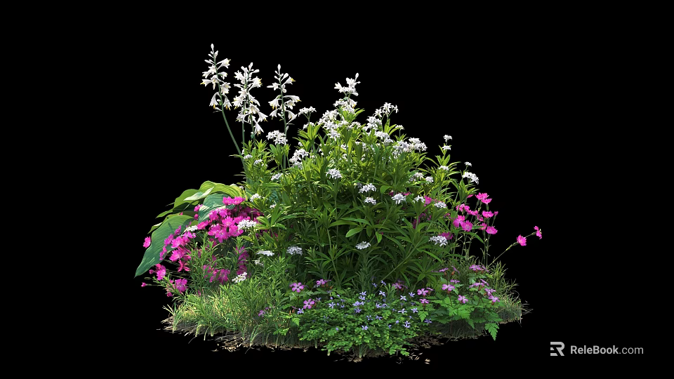 Vibrant Shrub Garden With Pink White Purple Flowers Green Leaves And Grass 3d model 