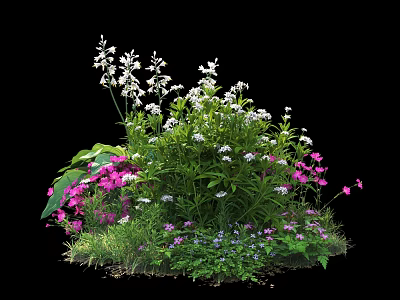 Vibrant Shrub Garden With Pink White Purple Flowers Green Leaves And Grass 3d model