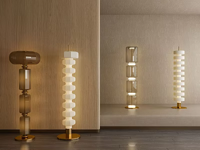 Modern Floor Lamps With Glass And White Shades And Gold Bases In Interior Design 3d model