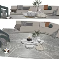 Modern Light Gray Sofa And Coffee Table Set With Throw Pillows And Area Rug 3d model