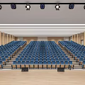 School Auditorium Interior With Stage Seats And Large Digital Screens