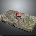 Wood Stone Detailed Model Featuring Green Grass Red Chair Green Hose And Yellow Lines
