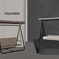 Poliform Modern Outdoor Swing Chair With Woven Beige Seat And Black Metal Frame