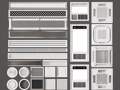 Various Modern Air Conditioner Vents with Grille Patterns and Panel Designs 3d model