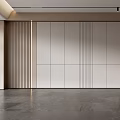 Modern Sofa Background Wall With Wooden Vertical Stripes And Smooth Panels In Neutral Tones