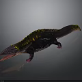 3D Rendered Fantasy Animal with Yellow Purple Scaled Body Open Mouth and Pink Claws
