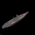Detailed Warship Model With Grey Hull Red Bottom Turrets And Mast