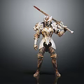 Mythical Warrior In Ornate Armor With Dragon Engravings Holding Sword On Dark Backdrop