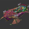 Weathered Retro Futuristic Mechanical Structure With Metallic Wings And Intricate Design