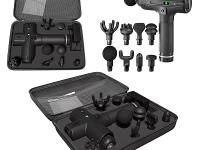 Complete Professional Massage Gun Set With Multiple Attachments And Storage Case 3d model