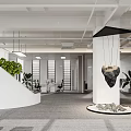 Modern Public Office Space With White Desks Black Chairs And Greenery