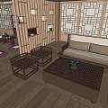 Traditional Hotel Guest Room With Wooden Flooring Lattice Screens And Double Bed