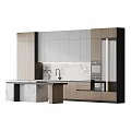 Elegant Modern Kitchen With Wooden Cabinets Marble Countertop And Faucet Appliances