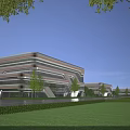 Modern Industrial Factory Building With Glass Curtain Wall And Green Landscaping